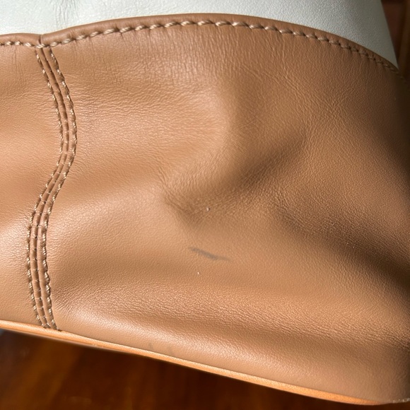 EUC Dooney & Bourke Smooth Leather Tobi Tote - Beige & Tan w/ Fuchsia Interior - Picture 9 of 16